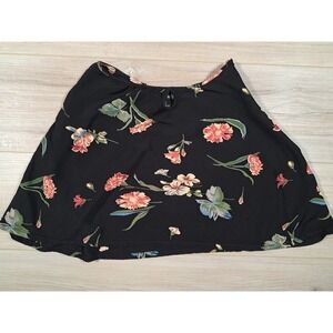 Awesome Black Floral Rayon Mini Skirt A-Line Side Zip Womens Size Medium